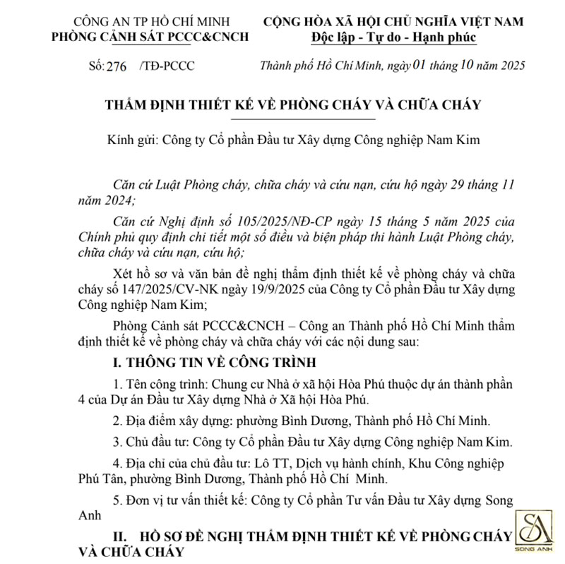 Văn bản PCCC từ Song Anh